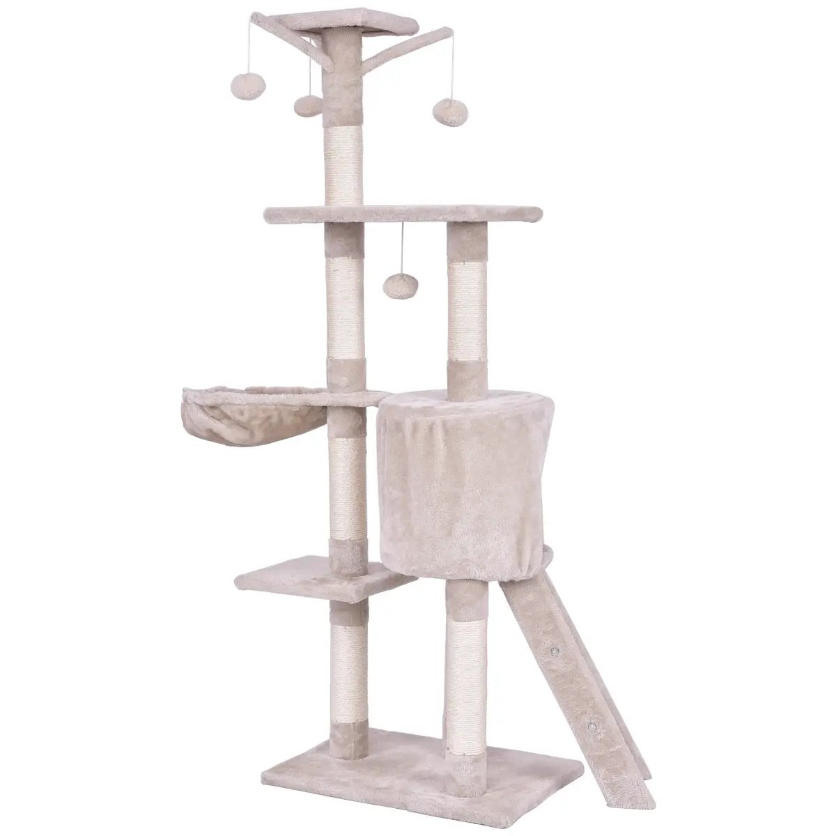 56 Inch Cat Play Tree Scratching Posts beige plush sisal posts condo and ramp DirectDeals on Tampa Home & Garden Store