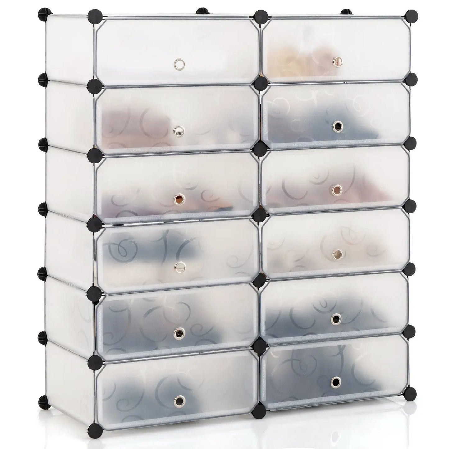 12-Cube DIY Shoe Rack with Transparent Doors by DirectDeals, plastic cubes in black frame on Tampa Home & Garden Store