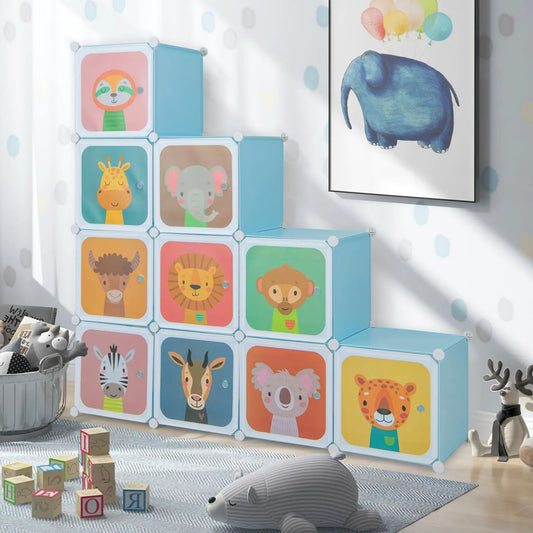 12 Cube Kids Wardrobe with Hanging Section blue modular cubbies animal doors DirectDeals on Tampa Home & Garden Store