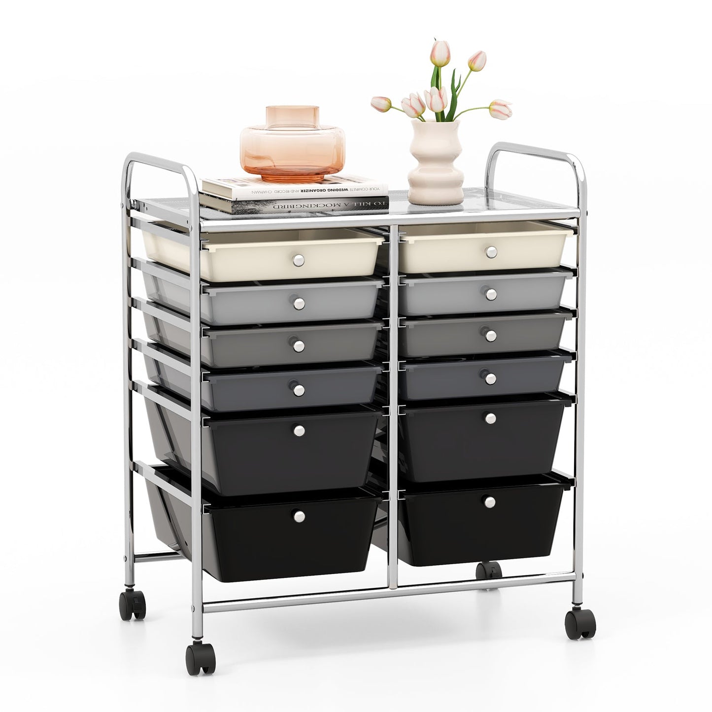 Carrito rodante de 12 cajones para almacenamiento, organizador de papel para álbum de recortes, contenedores - Negro