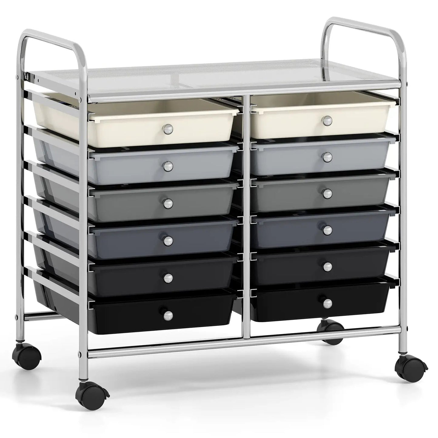 DirectDeals 12-drawer rolling storage cart with chrome frame and white-gray bins on casters on Tampa Home & Garden Store