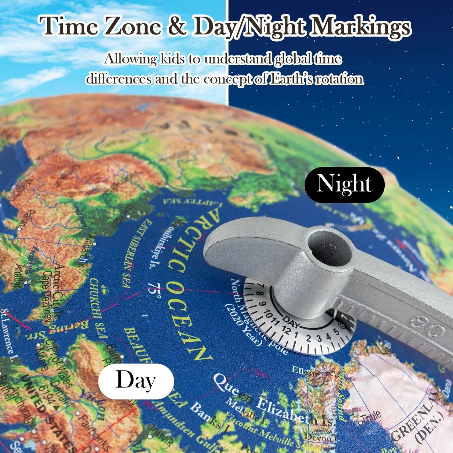 12 Inch Illuminated World Globe Night Lamp with silver base and Day-Night dial on Tampa Home & Garden Store