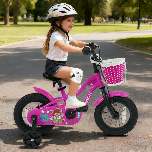 Kids bike DirectDeals Magic Rose 12-18 inch with training wheels, pink frame and front basket on Tampa Home & Garden Store