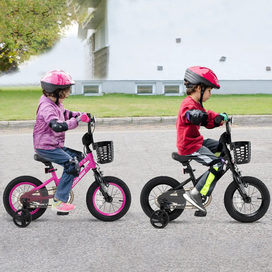 Kids Bike 12 Inch with Training Wheels and Basket by DirectDeals; pink and black bikes on Tampa Home & Garden Store