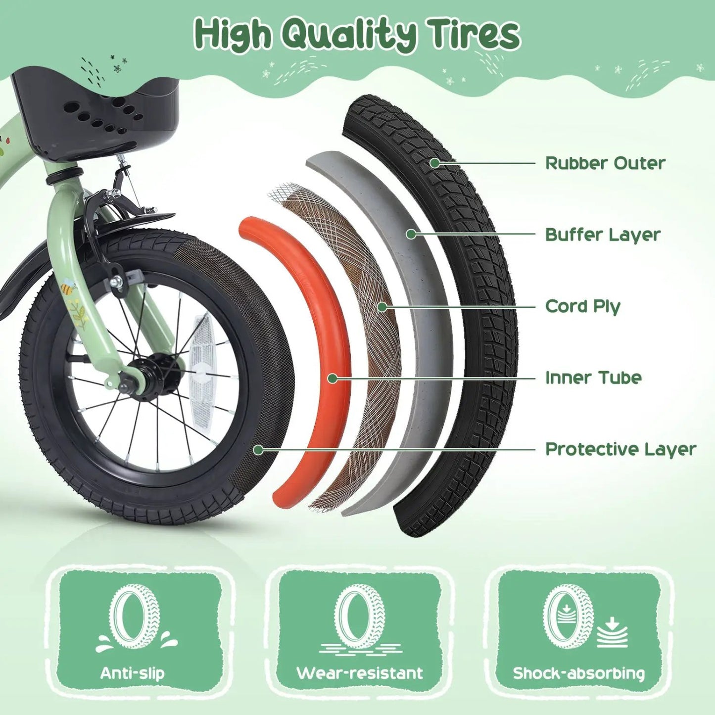 Girls 12 Inch Bike With Green Training Wheels
