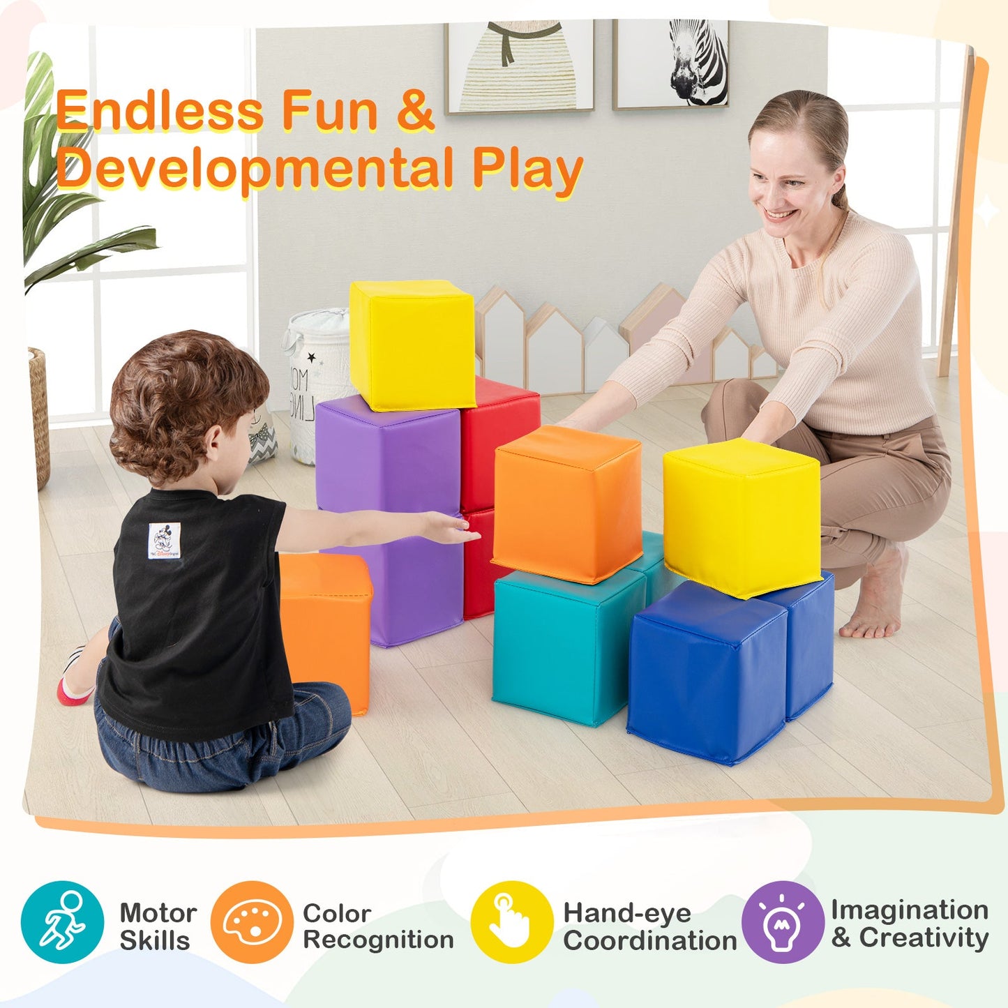 Soft Foam Building Blocks Set for Kids, 12 Pieces, colorful cubes for play on Tampa Home & Garden Store