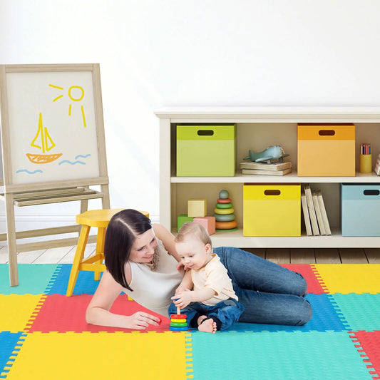 Puzzle interlocking foam floor mat with anti-slip surface in bright multicolor for kids playroom on Tampa Home & Garden Store