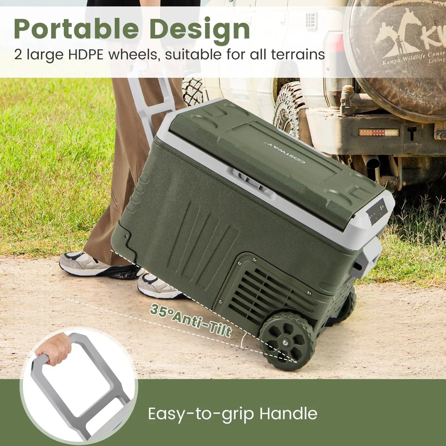 12V car fridge by DirectDeals, portable cooler with 2 wheels and anti-tilt design on Tampa Home & Garden Store