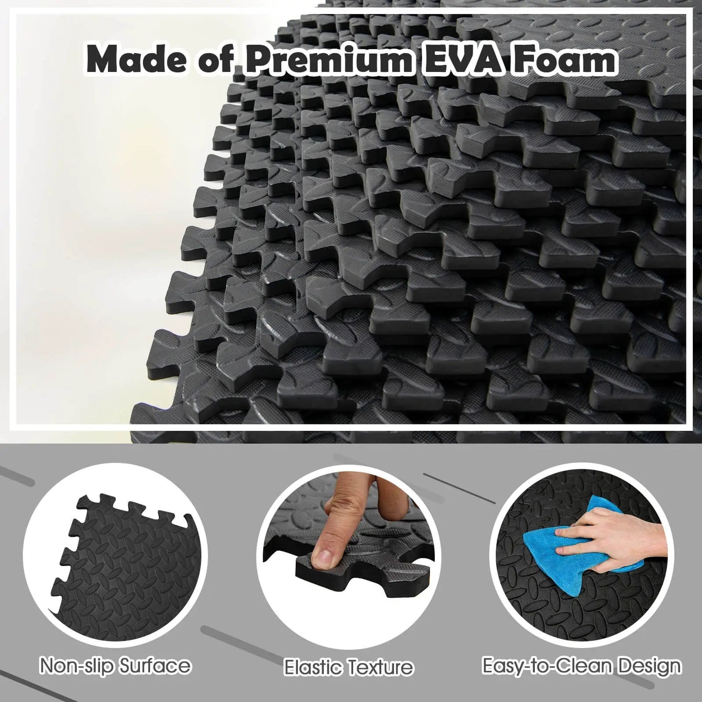 12 Piece Interlocking Flooring Mat with Anti Slip surface, black EVA foam gym mats DirectDeals on Tampa Home & Garden Store