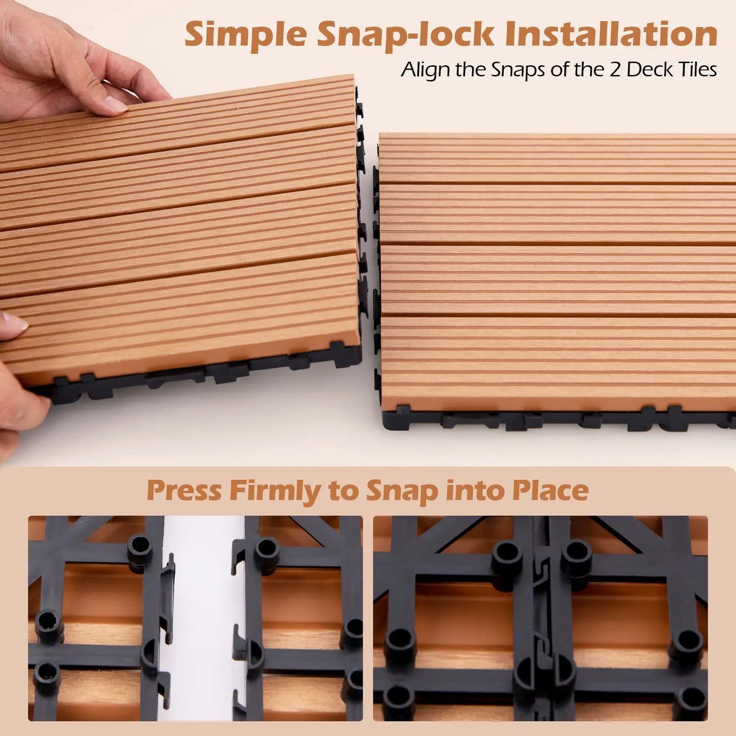 12 x 12 Inch 18 Piece All Weather Interlocking Deck Tiles for Splicing Area-Brown - Tampa Home & Garden Store