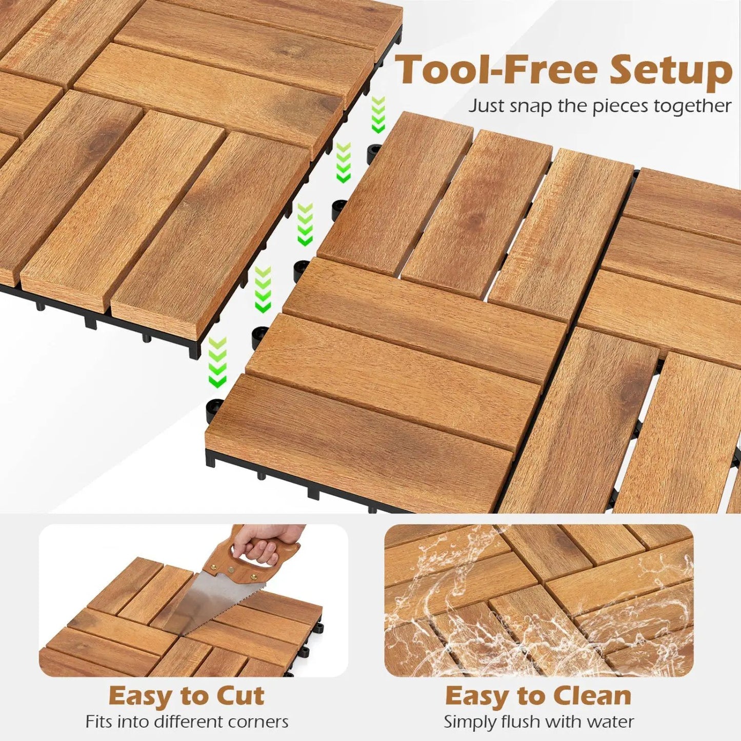 Acacia Deck Tiles Interlocking 12 by 12 27 Pack