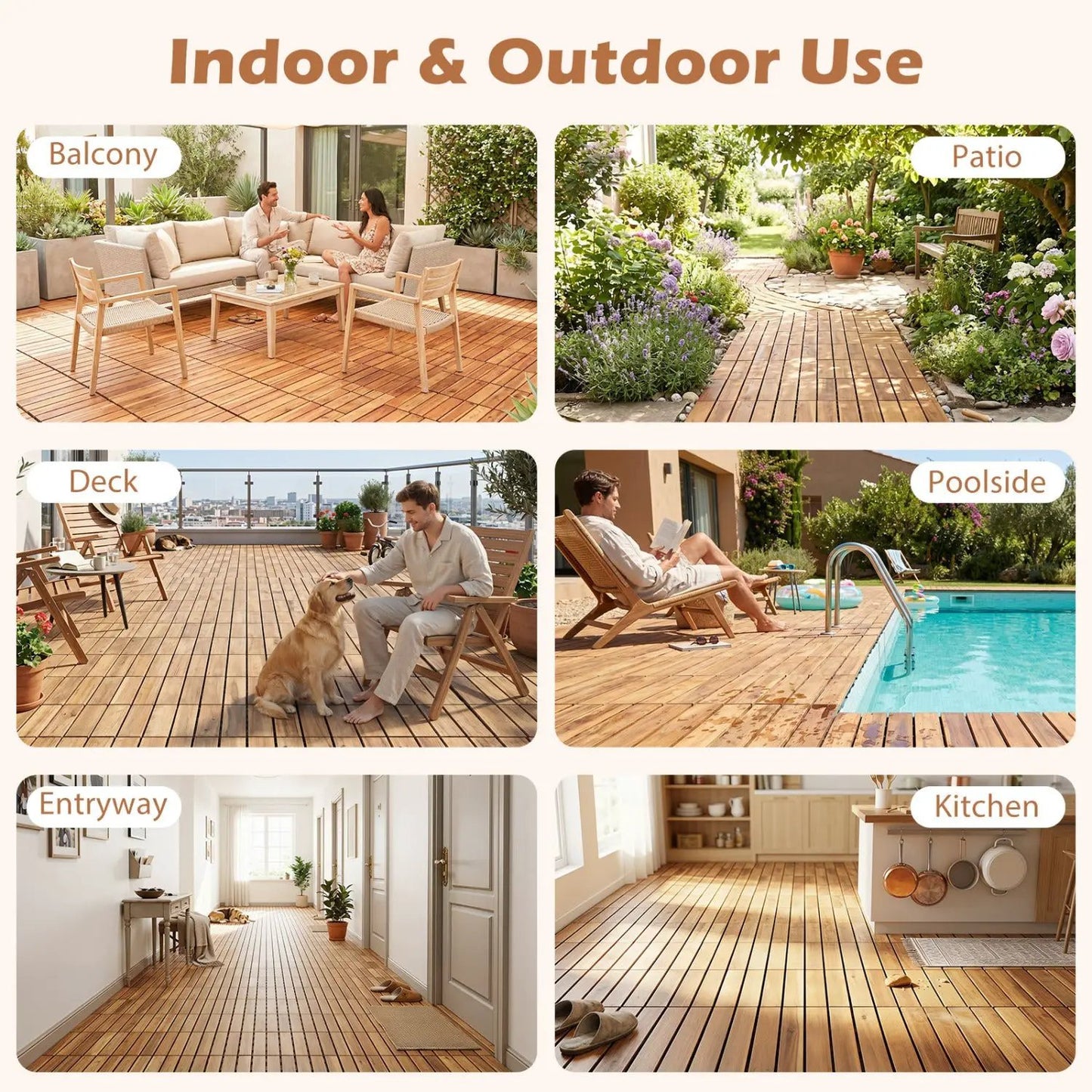 Acacia Wood Interlocking Deck Tiles 12x12 54 Pack