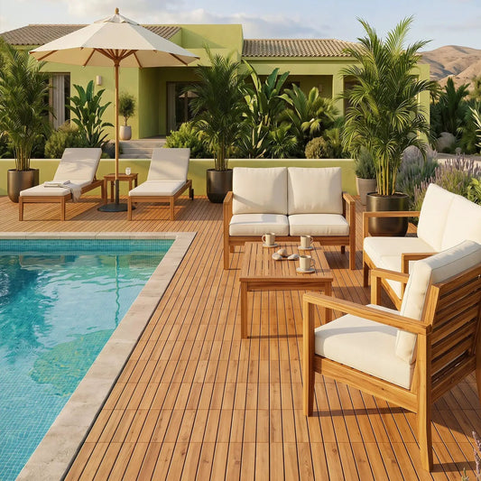 Acacia wood interlocking deck tiles 12x12 in 54-pack DirectDeals natural brown outdoor deck on Tampa Home & Garden Store
