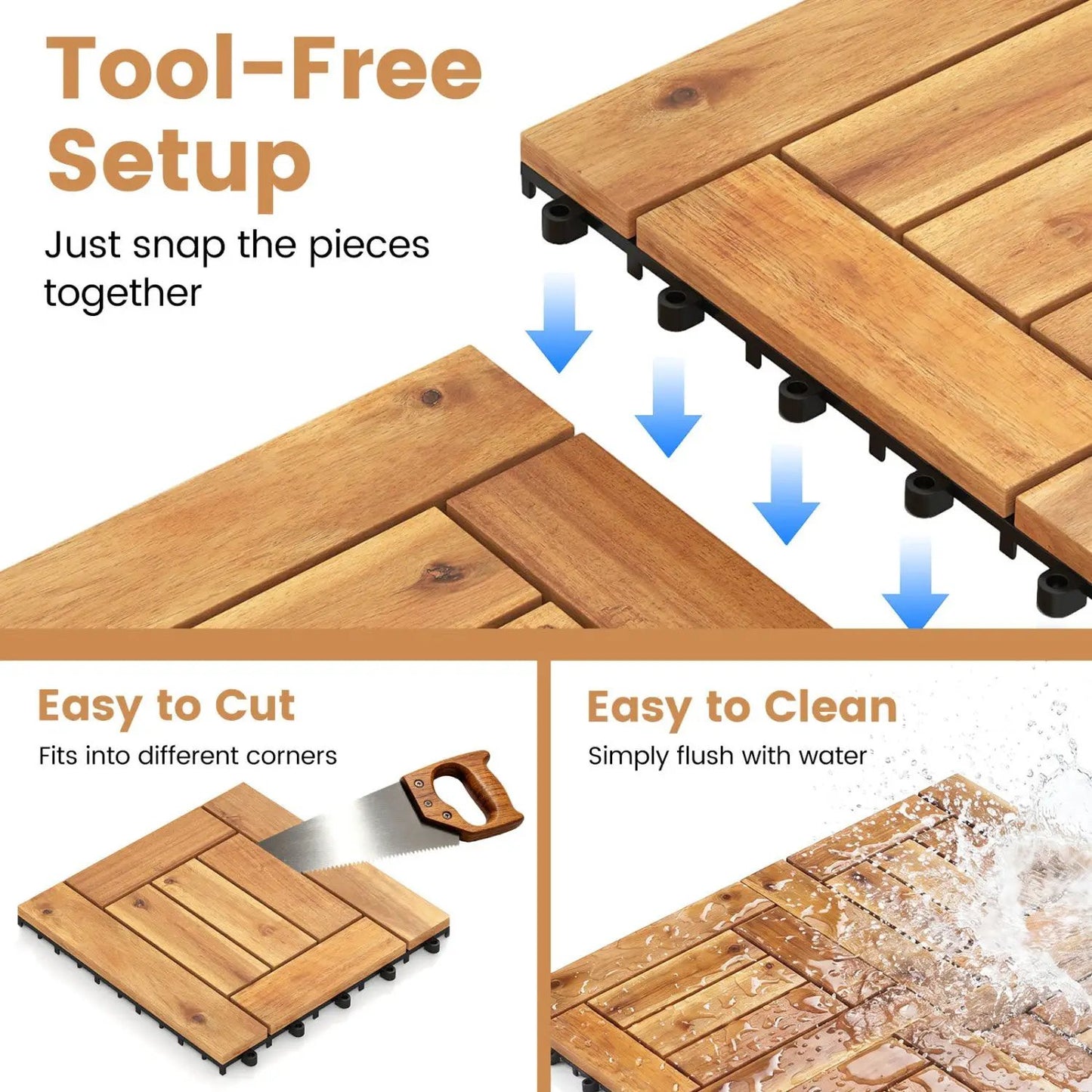 Acacia Wood Interlocking Deck Tiles 12 By 12 Inch