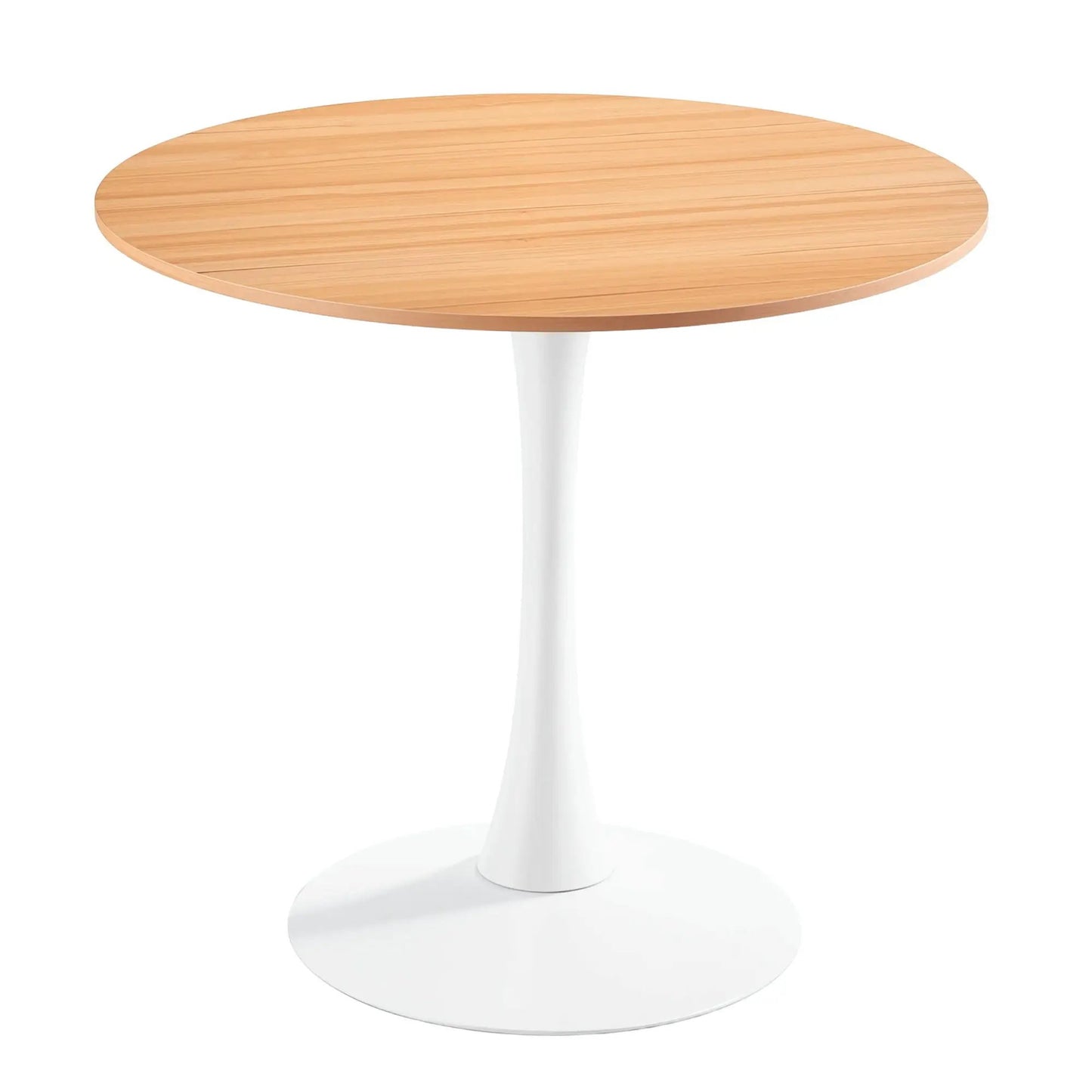 Mid-Century Tulip Table with round natural wood top and white pedestal base on Tampa Home & Garden Store