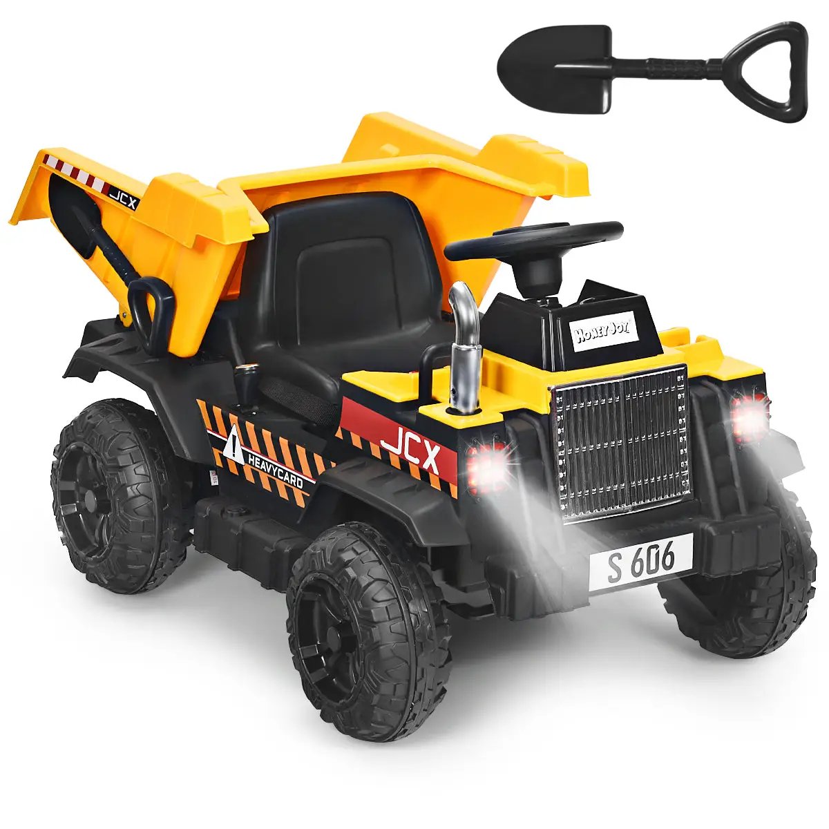 12V Battery Kids Ride On Dump Truck with Electric Bucket and Dump Bed-Yellow - Tampa Home & Garden Store