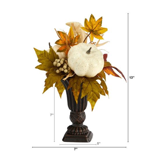Fall Pumpkin and Berries Arrangement in Urn by Nearly Natural artificial autumn centerpiece on Tampa Home & Garden Store