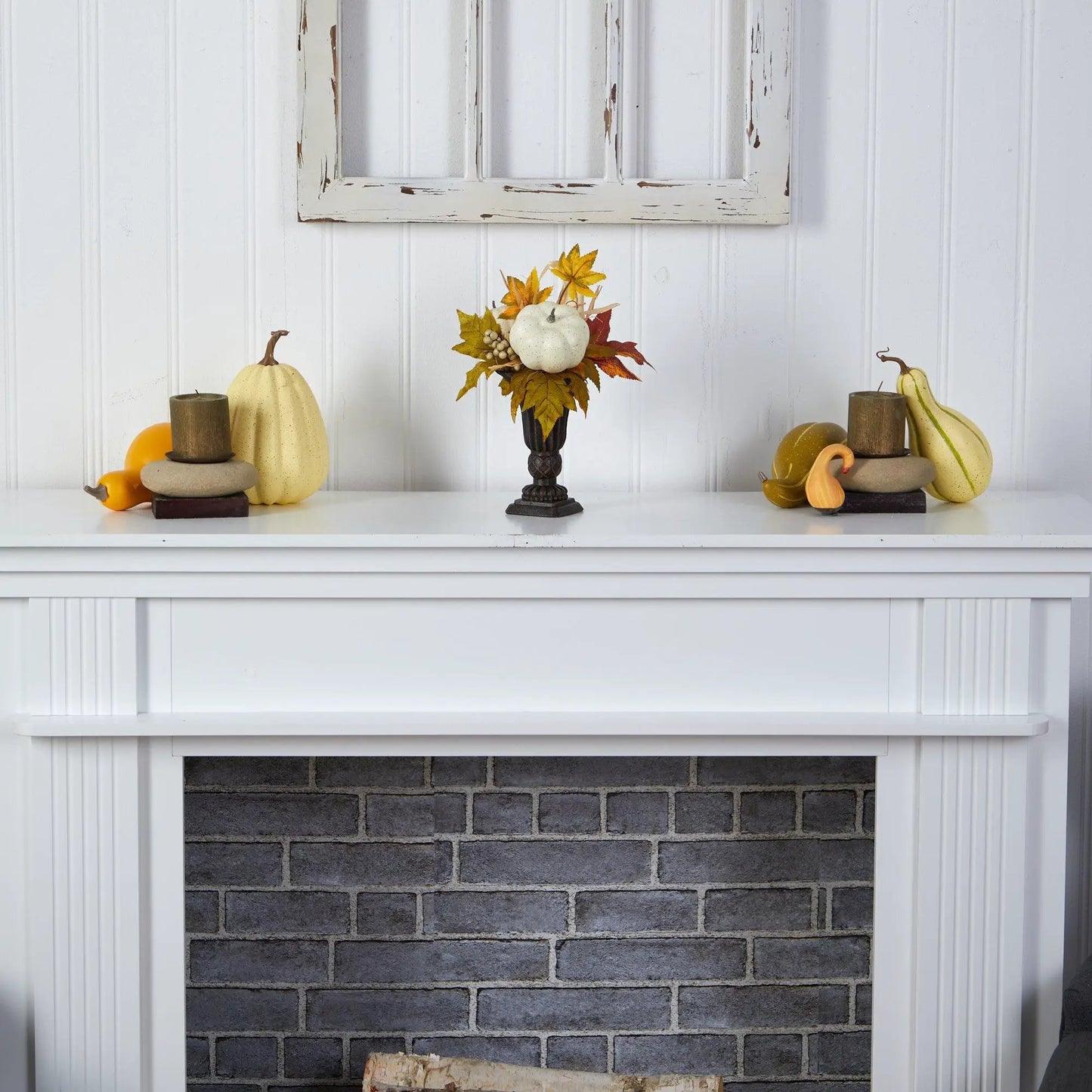Fall Pumpkin and Berry Arrangement in Urn by Nearly Natural artificial flowers with white pumpkin on Tampa Home & Garden Store