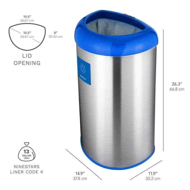 13-Gallon Stainless Steel Recycle Bin with Blue Open Top - Tampa Home & Garden Store