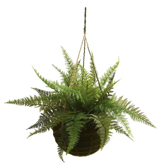 13 Inch Leather Fern Hanging Basket artificial plant with moss by Nearly Natural on Tampa Home & Garden Store