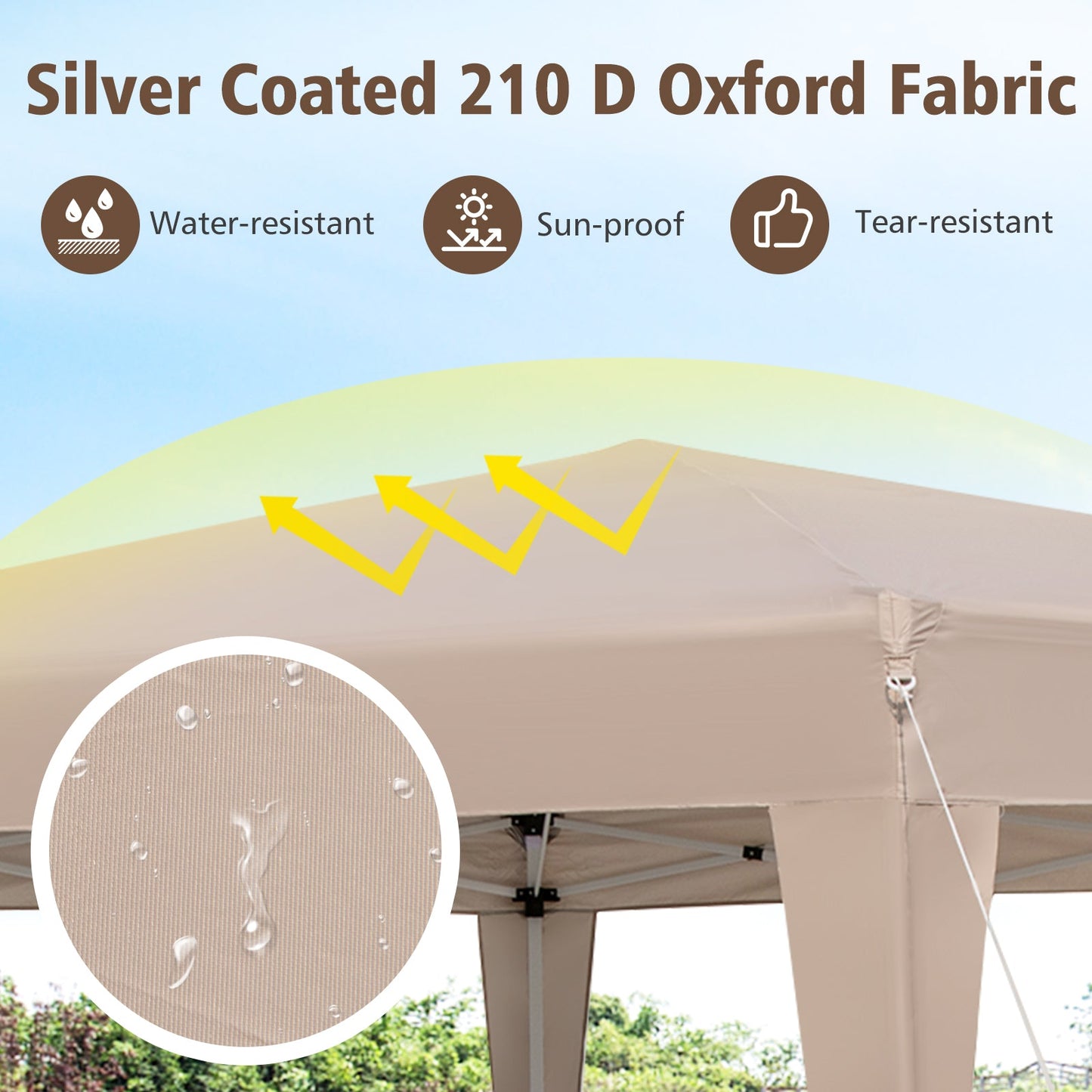 13 x 11.5 FT Hexagonal Pop-Up Height Adjustable Canopy Tent with Dressed Legs-Khaki