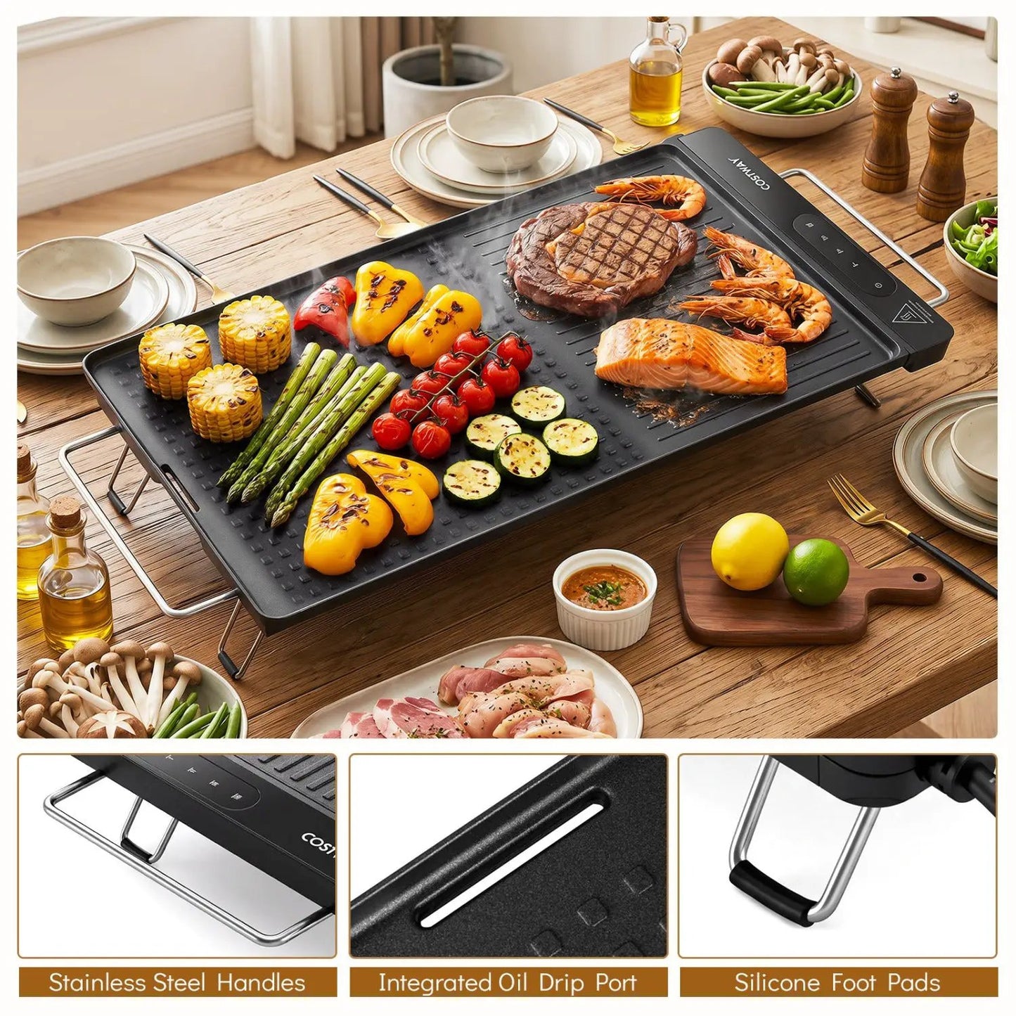 1300W Indoor Electric Grill with Removable Panel