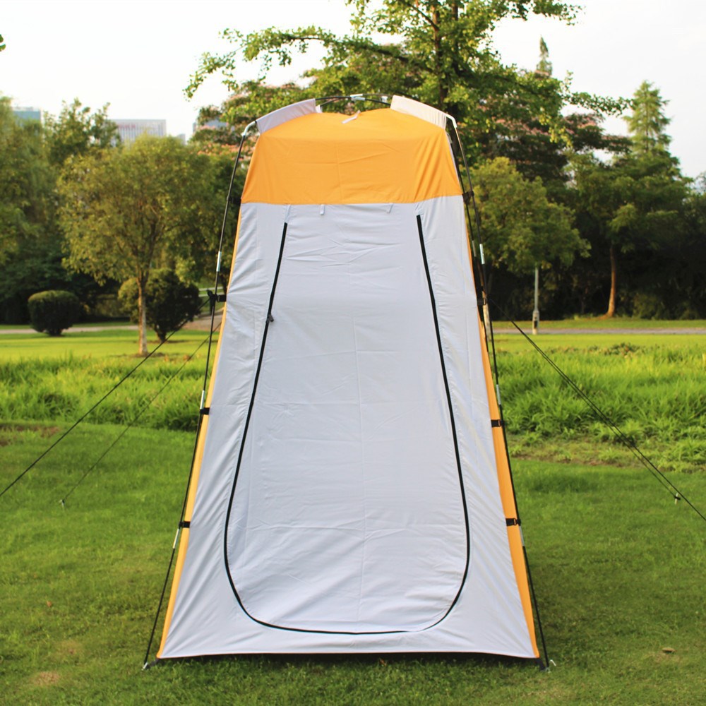 Shower Toilet Camping Tent yellow top white body tall privacy tent with guy lines My Store on Tampa Home & Garden Store