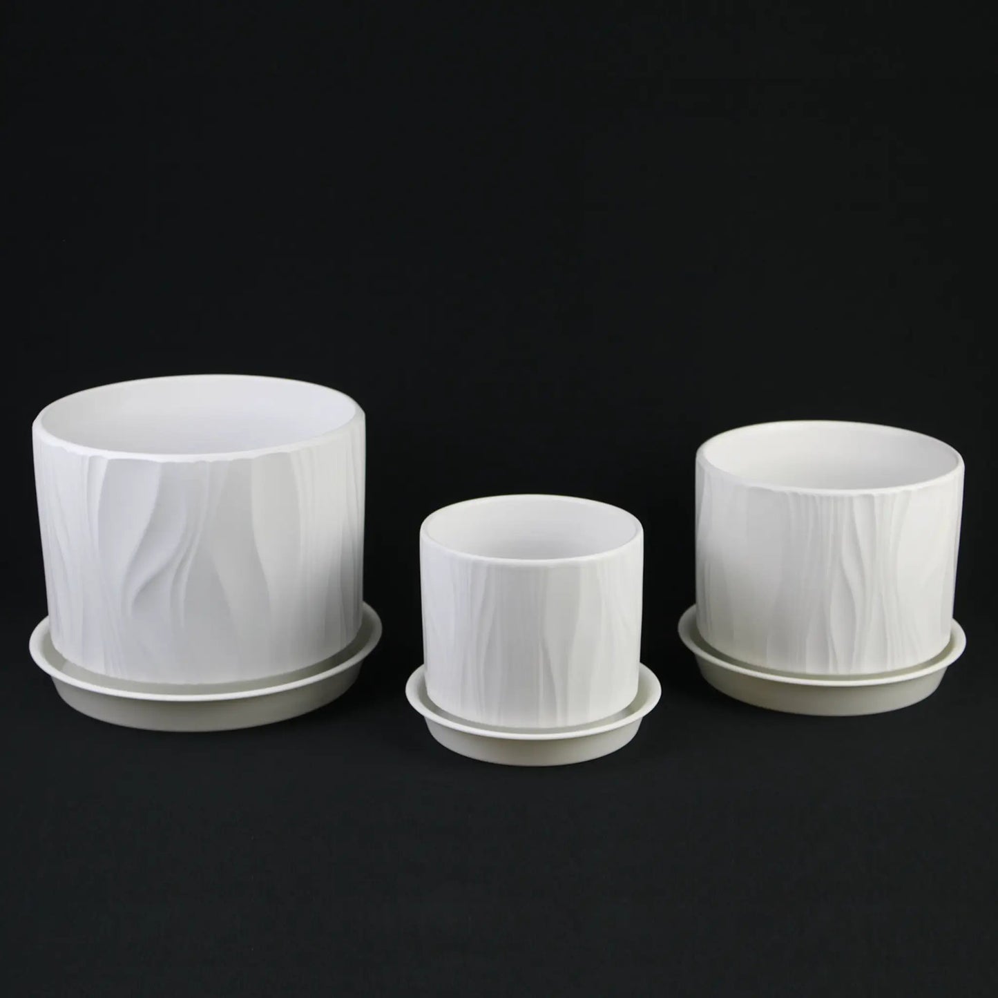 White stoneware planter set of 3 with embossed texture by Florinia on Tampa Home & Garden Store