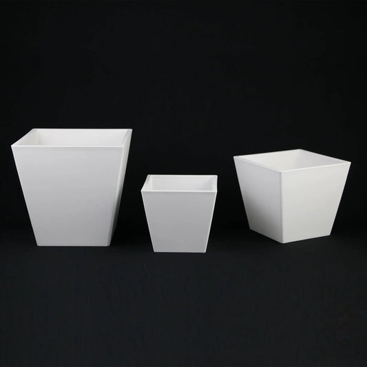 3-piece white plastic square planter pot set by Florinia in varying sizes on Tampa Home & Garden Store