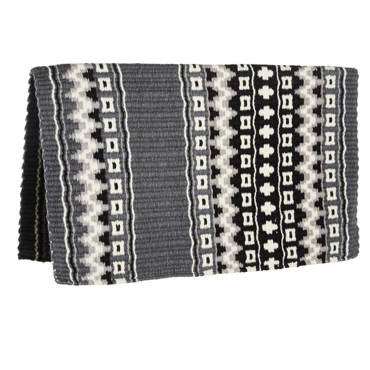 Mayatex Domino Weave saddle blanket 40x34 New Zealand wool in black gray white, rolled on Tampa Home & Garden Store