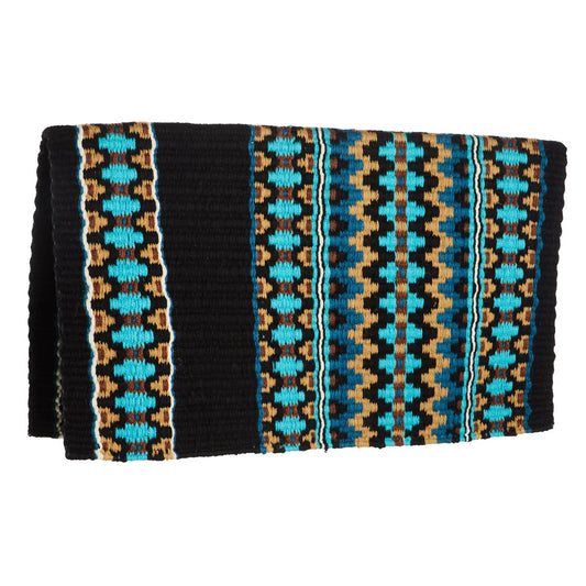 Kiva 40x34 New Zealand wool saddle blanket black with turquoise and tan geometric pattern Mayatex on Tampa Home & Garden Store