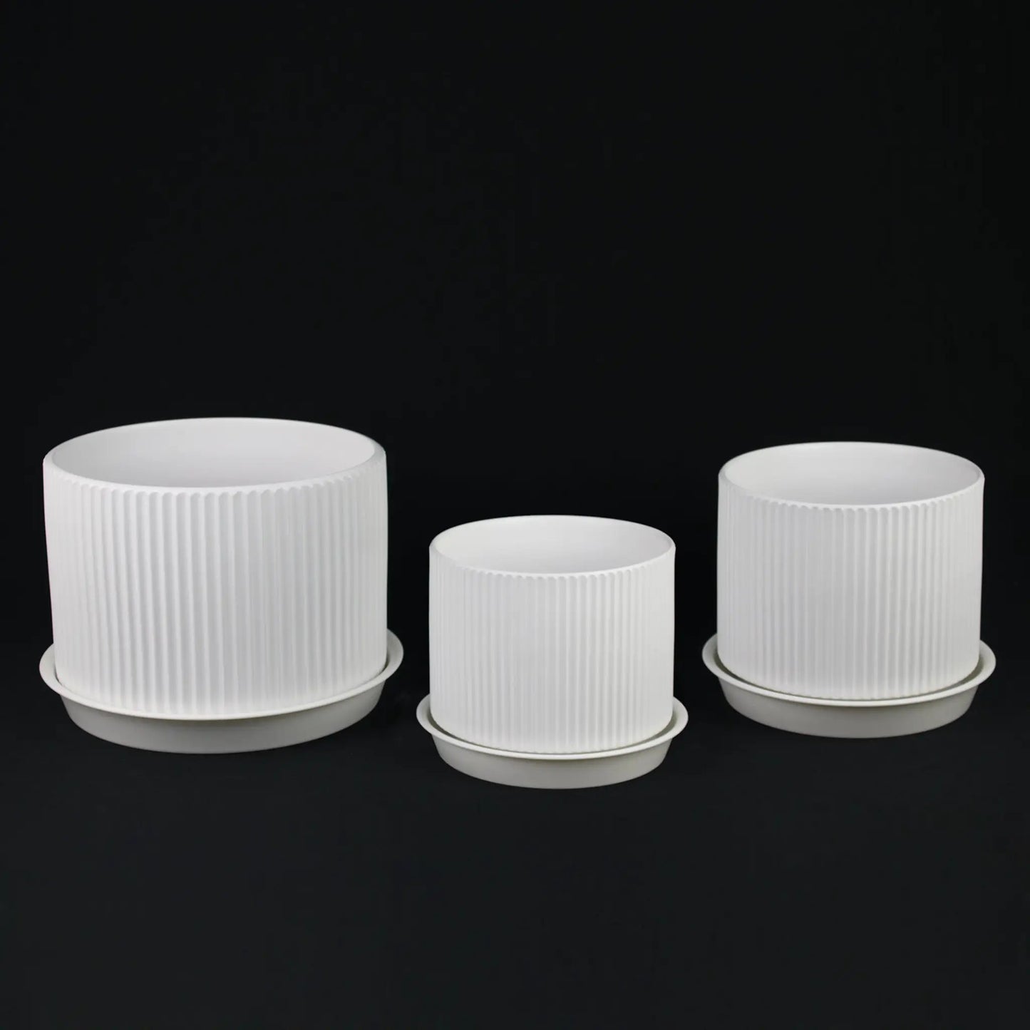 3-Piece White Stoneware Planter Pot Set with Ribbed Texture - Tampa Home & Garden Store