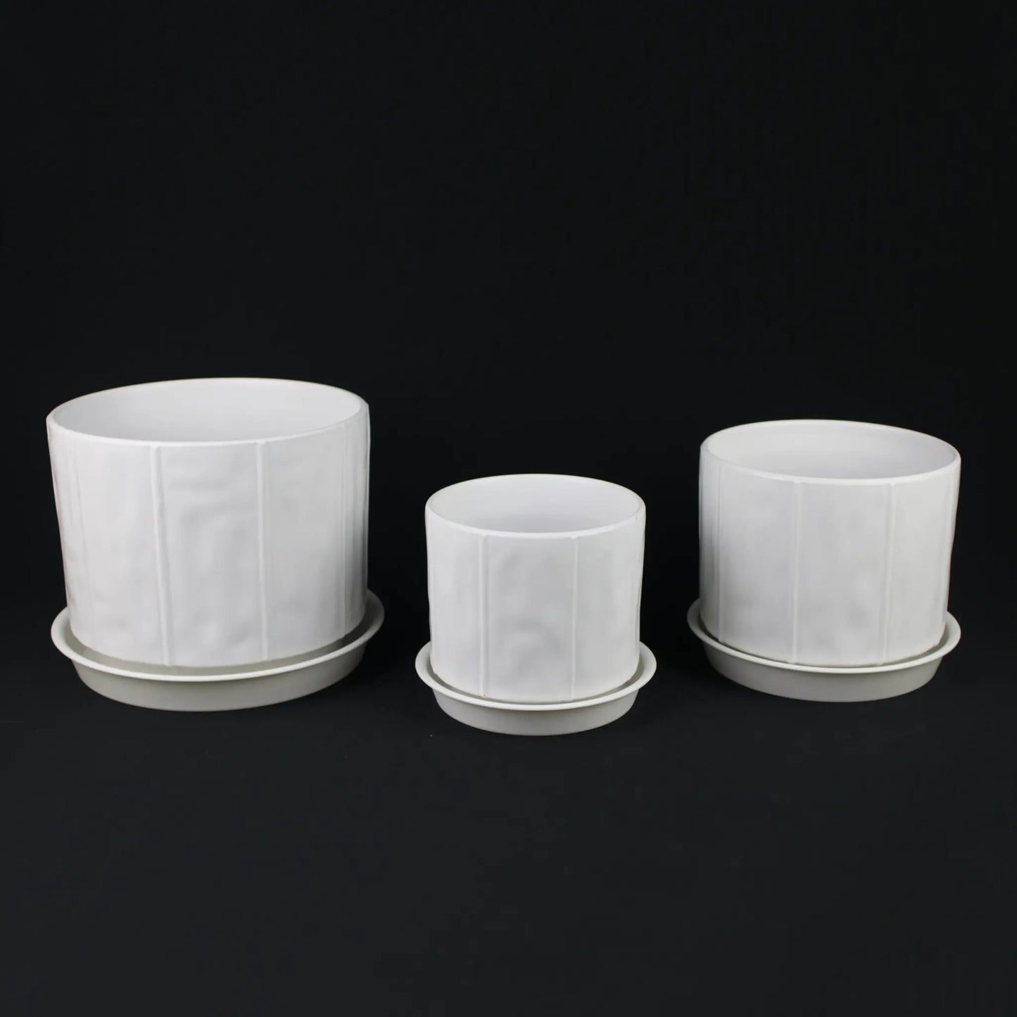 3-Piece White Stoneware Planter Pot Set with Soft Vertical Texture - Tampa Home & Garden Store
