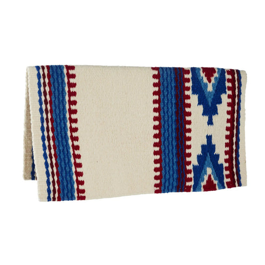 Mayatex Cowtown saddle blanket 34x36 NZ wool with cream base and red blue geometric border on Tampa Home & Garden Store