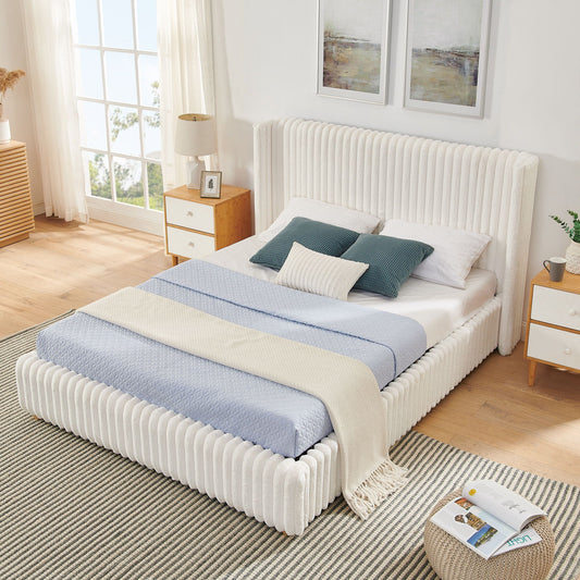 Functional Vertical Striped Beds With Gas Lift Storage ribbed upholstery with blue quilts on Tampa Home & Garden Store