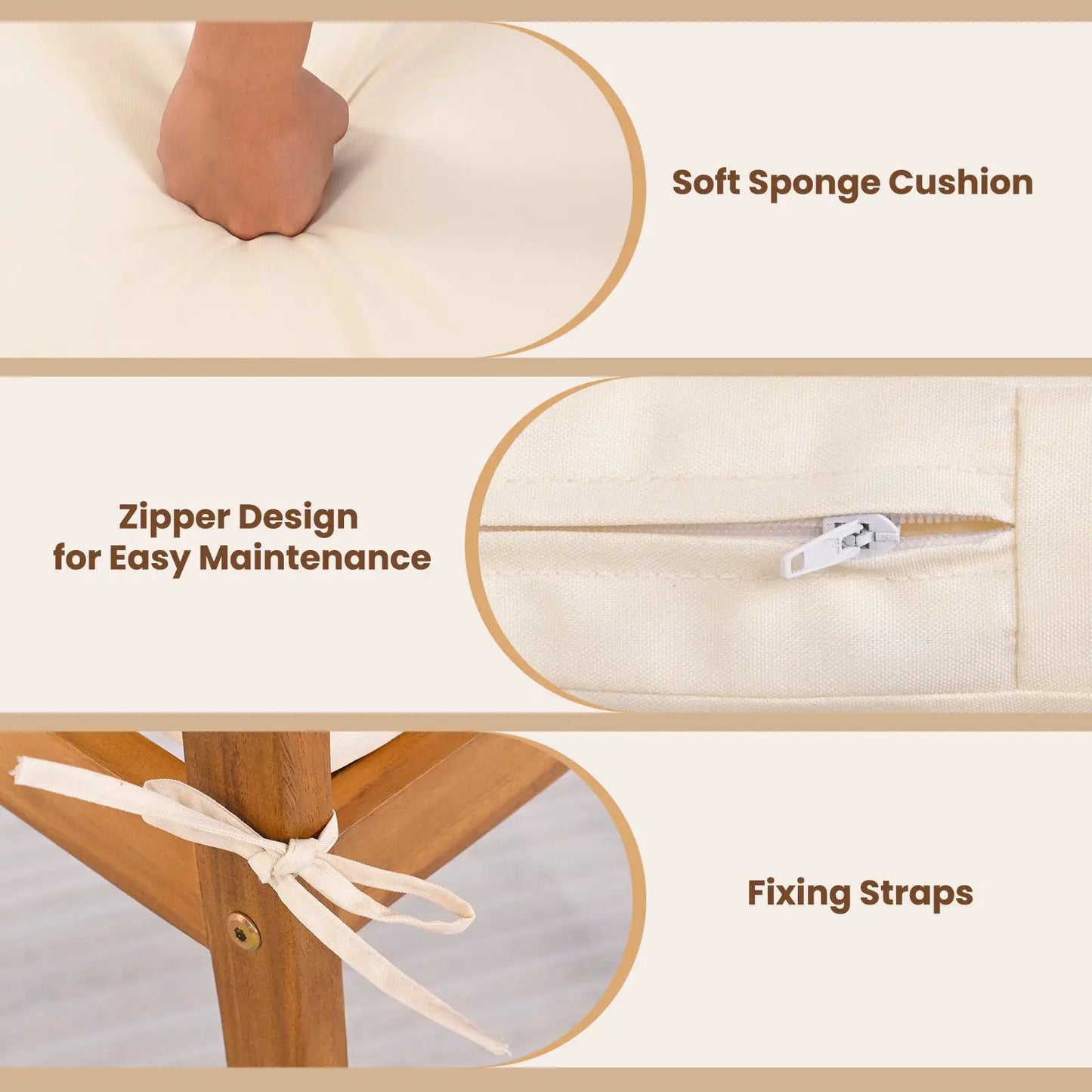 Outdoor patio dining chair cushions set of 2 in beige fabric with zipper closure and ties on Tampa Home & Garden Store