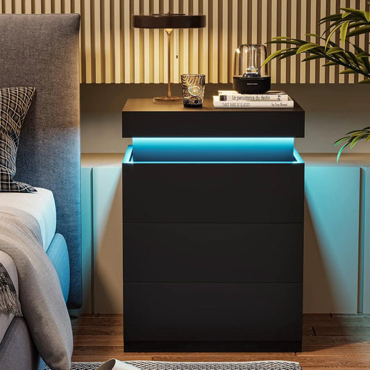 LED black nightstand with multicolor lighting and blue underglow, 4-drawer storage on Tampa Home & Garden Store