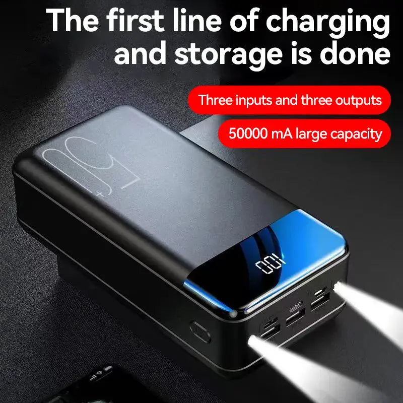 Moktan Sabai 50000mAh portable power bank black with three USB ports and fast charging on Tampa Home & Garden Store