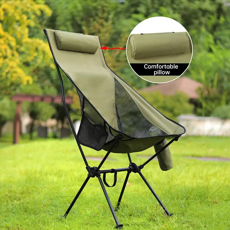 Silla de camping plegable con reposacabezas. Ligera, de aleación de aluminio, para viajes y pesca. Muebles de exterior.