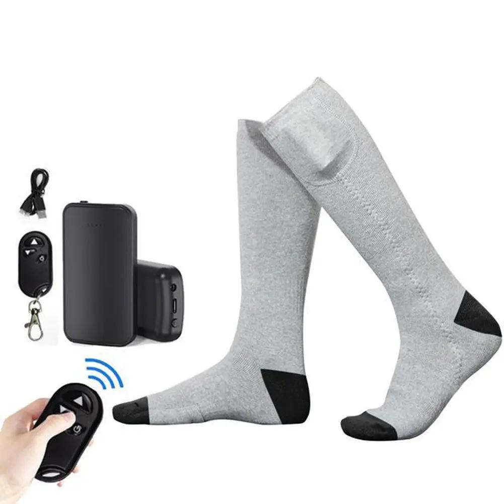 Calcetines eléctricos con mando a distancia para hombre y mujer, calcetines térmicos para exteriores, resistentes al frío, con carga USB para el invierno