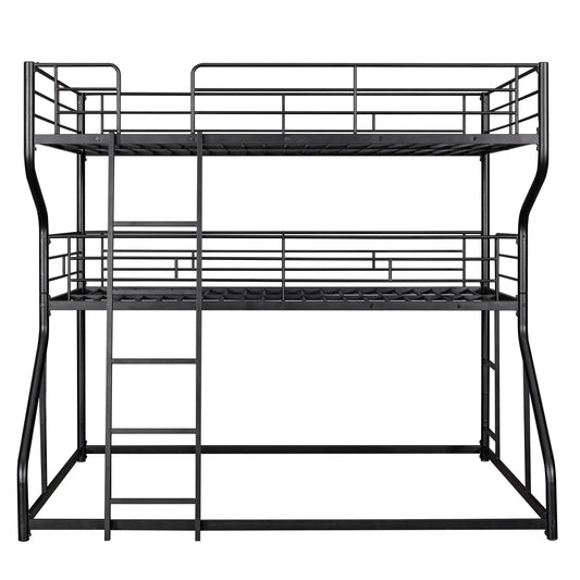 Full XL over Twin XL over Queen triple bunk bed frame in black metal with integrated ladder on Tampa Home & Garden Store