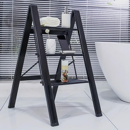 3 Step Aluminum Folding Ladder with non-slip pedals, black A-frame on Tampa Home & Garden Store