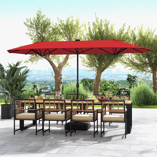 13FT Double-sided Patio Umbrella with Solar Lights for Garden Pool Backyard-Red - Tampa Home & Garden Store
