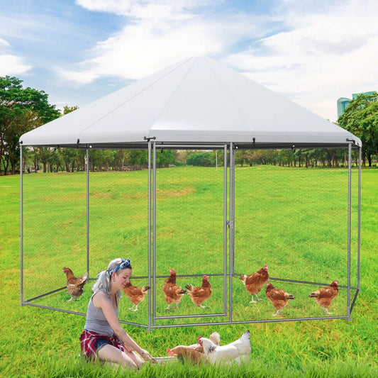 13ft hexagonal metal chicken coop with wire mesh, housing chickens DirectDeals on Tampa Home & Garden Store