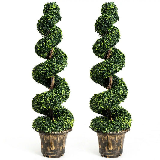 Artificial boxwood spiral trees set of 2 in brown pots with lush green foliage DirectDeals on Tampa Home & Garden Store