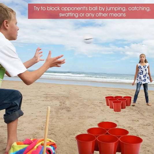 Giant Yard Pong game set with red cups and carry bag on sandy beach on Tampa Home & Garden Store
