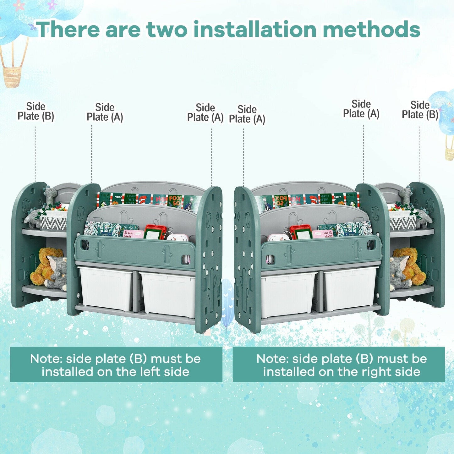 Kids toy storage organizer 2-tier bookshelf teal with white bins DirectDeals set of 2 on Tampa Home & Garden Store