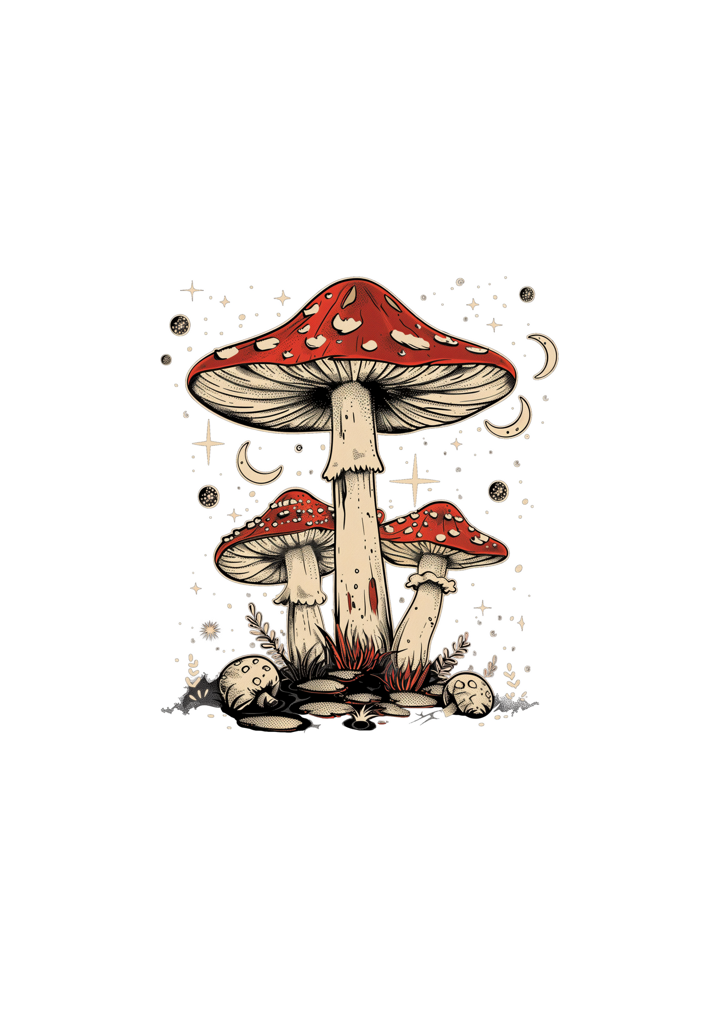 Boho mushroom graphic tee, unisex bamboo/cotton, red cap fungi art on Tampa Home & Garden Store