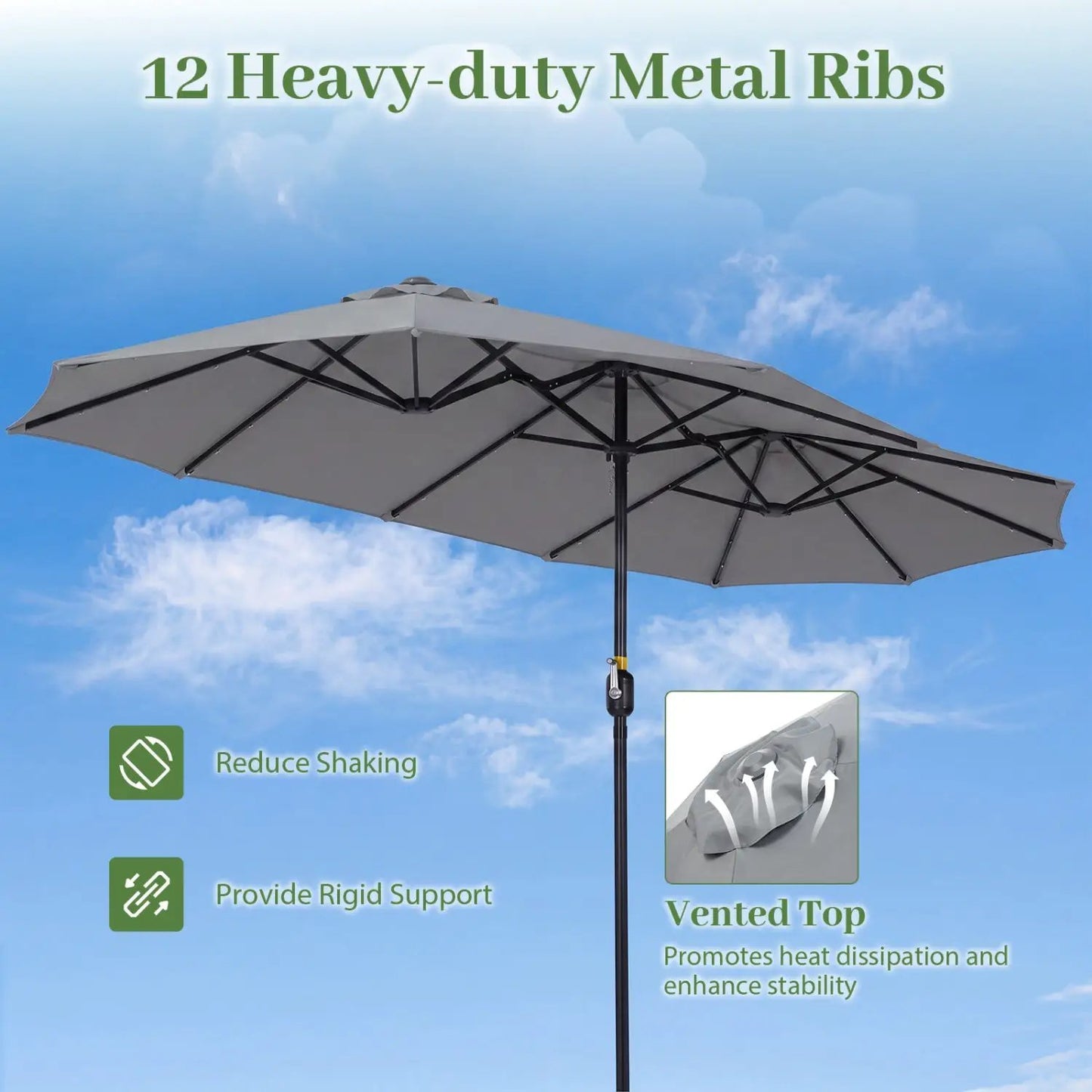 13 Ft Double-Sided Patio Umbrella with 36 LEDs