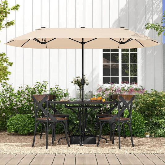 13 Feet Double-Sided Patio Twin Table Umbrella with Crank Handle-Beige - Tampa Home & Garden Store